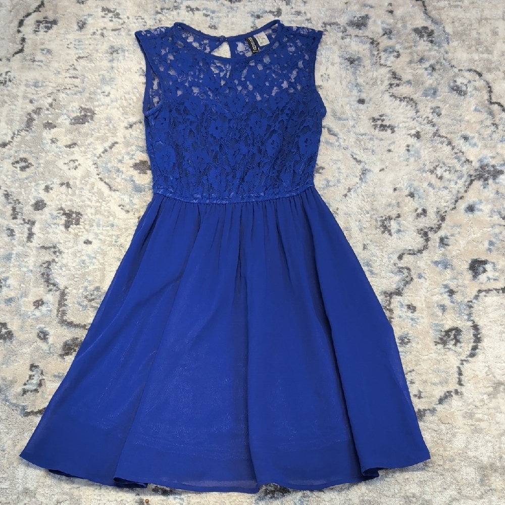 Divided by H&M Blue Lace Fit & Flare Dress US 2 Sleeveless A-Line